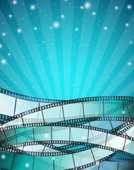 vertical cinema background with film strips over blue background