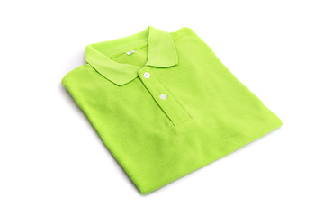 Close up green t-shirt isolated on white