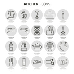 Set of linear icons kitchen utensils