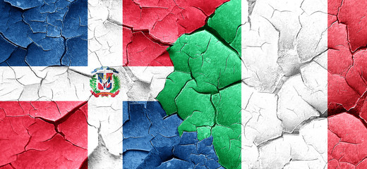 dominican republic flag with Italy flag on a grunge cracked wall