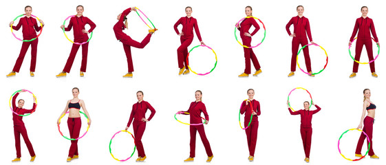 Woman doing exercises with hula hoop