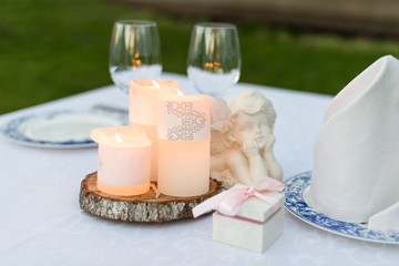 Table decorated for wedding or romantic dinner