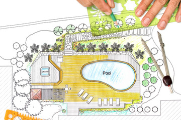 Landscape architect designs backyard plan with Pool for luxury v