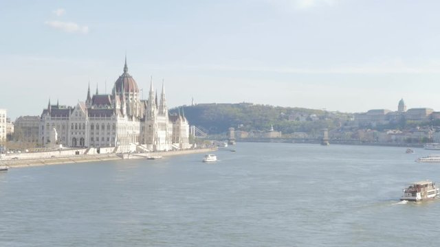 Parliament building on river Danube in Hungarian capital Budapest 4K 2160p UltraHD footage - National dome in Hungary by the day 4K 3840X2160 30fps UHD video