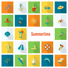 Summer and Beach Simple Flat Icons