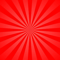 Red rays poster. Popular ray star burst background television vintage. Dark-red and light-red abstract texture with sunburst, flare, beam. Retro art design. Sun glow bright pattern Vector Illustration