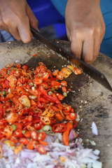 Street food - fresh onion and chili pepper condiment
