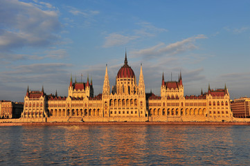Sunset view of Budapest Parliament