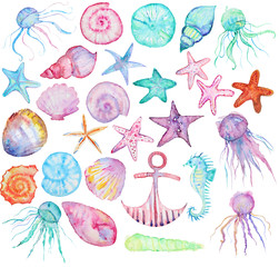 Watercolor sea set