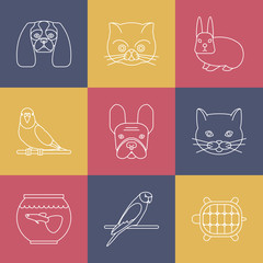 Pets shop icons. Thin lines icon style.