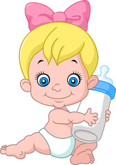Cartoon baby girl holding bottle
