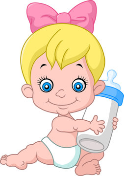 Cartoon baby girl holding bottle
