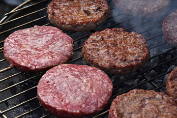 Meat burgers for hamburger on smoke grill