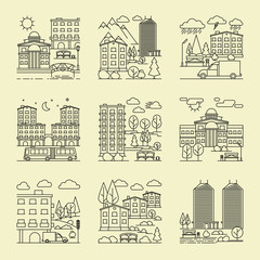 City linear style landscapes. City line concepts vector illustration