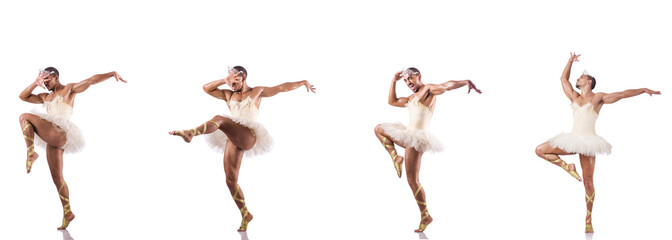 Man in ballet tutu isolated on white