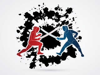 Fencing Fighter designed on splash ink background graphic vector