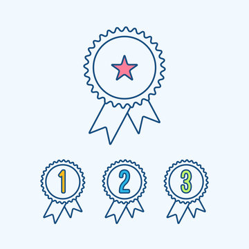 Achievement Medal Award Icons set with Ribbon and numbers In flat line style. illustration of Achievement icon logo.