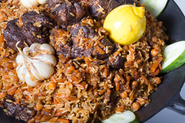 Asian rice dish with meat. Pilaf