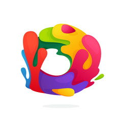 D letter logo with colorful juice splashes.