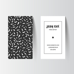 Business card template. Vector illustration. Black and white layout with grunge ink texture. Artistic modern abstract pattern