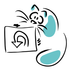 Cat holding a banner with u-turn sign