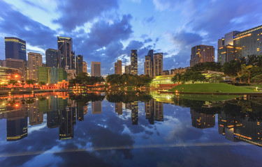 Kuala Lumpur city downtown at morning with reflection of skyline, Kuala Lumpur, Malaysia.