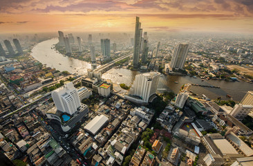 Bangkok City - Beautiful sunset view of Bhumibol Bridge,Thailand