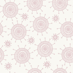 Pink doodle flower pattern, vector background