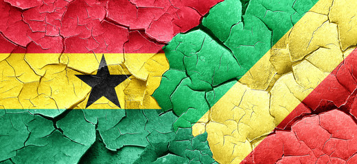 Ghana flag with congo flag on a grunge cracked wall