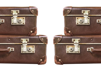 Part of vintage brown suitcase on white background