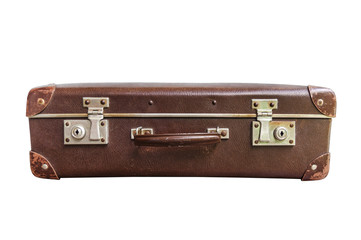 Vintage brown suitcase on white background