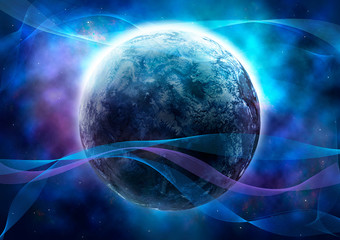 Blue planet in futuristic concept