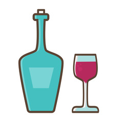 Bottle of wine with a glass stopper in trendy linear style