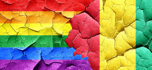 Gay pride flag with Guinea flag on a grunge cracked wall
