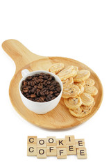 Puff Pastry Cookie with A Cup of Coffee Bean Isolated on White Background