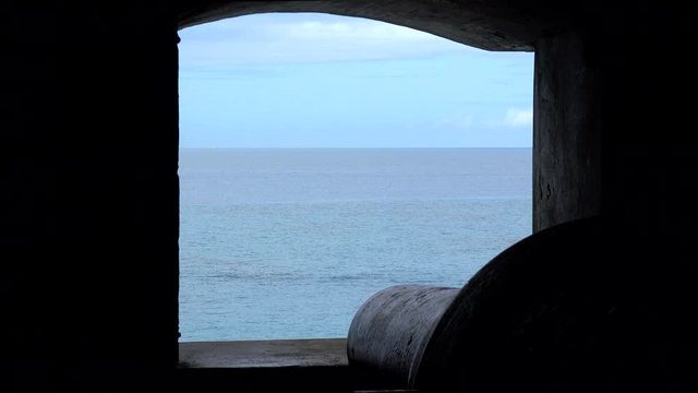 Embrasure with the sea horizon view in the Fort St. Catherine. St. George's Island, Bermuda