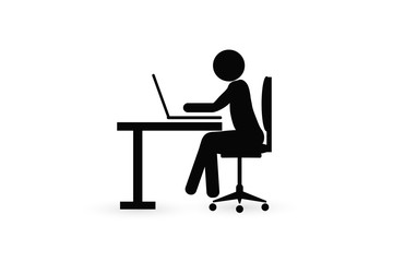 Pictogram Businessman Working on Computer. Vector illustration