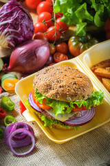 Tasty and fragrant hamburger meat in a healthy integral bread. W