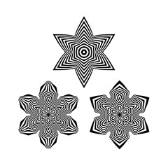 Snowflakes. Abstract Design Elements. Optical Art. Vector illustration.