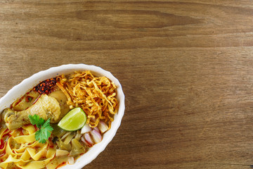 Thai Northern Style Yellow Curried Soup Noodle with chicken