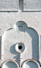 Wall part of Spaso-Prilutsky Monastery in the Vologda city, Russia. Castle defense wall. Decorative element