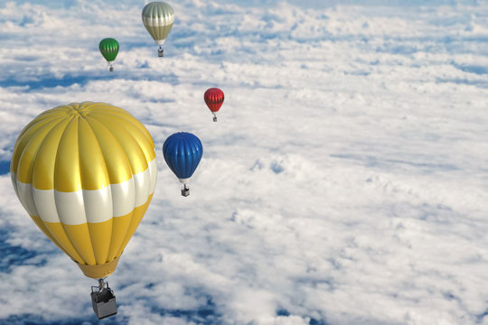 colorful hot air balloons above cloudy sky