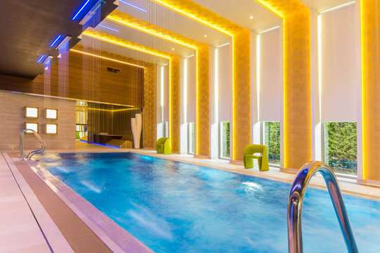 Swimming pool in luxury hotel spa center