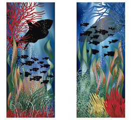 Underwater landscape banners set, vector illustration