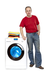 happy man with new washing machine