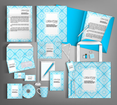 Corporate Identity. Set with blue design. - Powered by Adobe