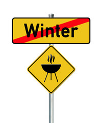 Grillsaison 5 / Schild "Winter (durchgestrichen) mit Grill-Symbol