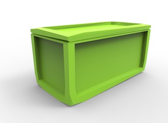 3d illustration of crate. icon for game web. green texture color. white background isolated. simple to use. medieval thing. low poly style. container for things.