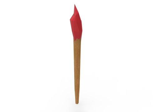 3d illustration of torch. icon for game web. golden and red texture color. white background isolated. simple to use. medieval thing. low poly style. lightning in castle.