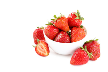 Strawberries in bowl isolated on a white background